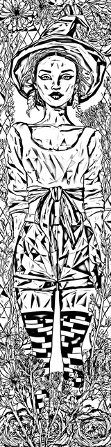 Free colorable bookmarks of another witch wearing shorts